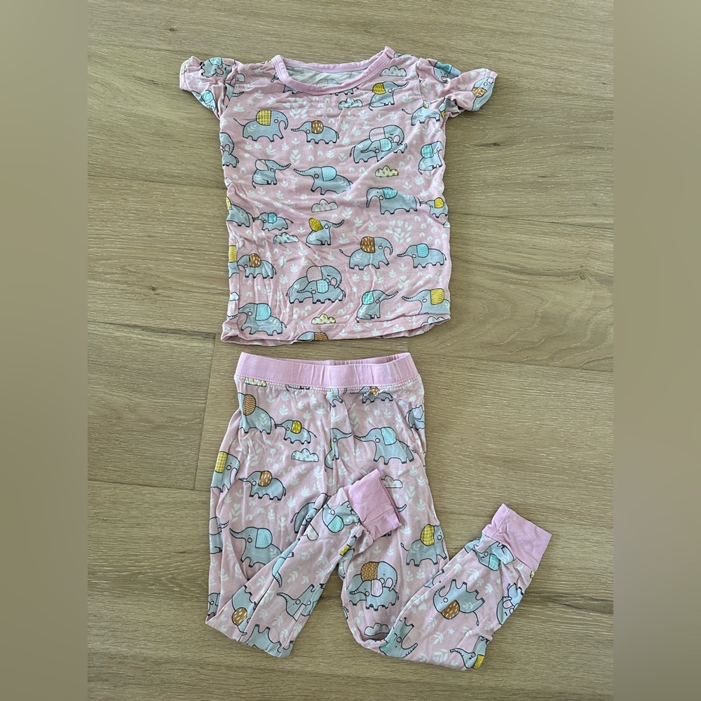 Little Sleepies Pajama Set, 2T, pink elephant